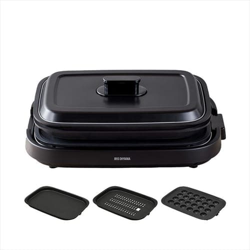 ホットプレート 網焼き風 3枚 IHA-A30-B ブラック (焼肉/平面/たこ焼き 24穴)