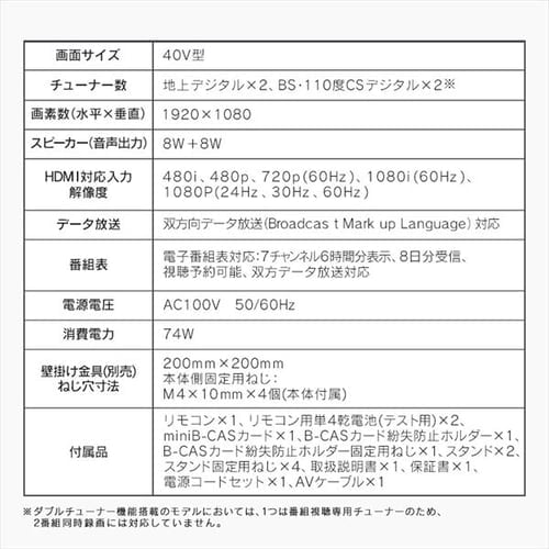 テレビ 40V型 LUCA LT-40E420B
