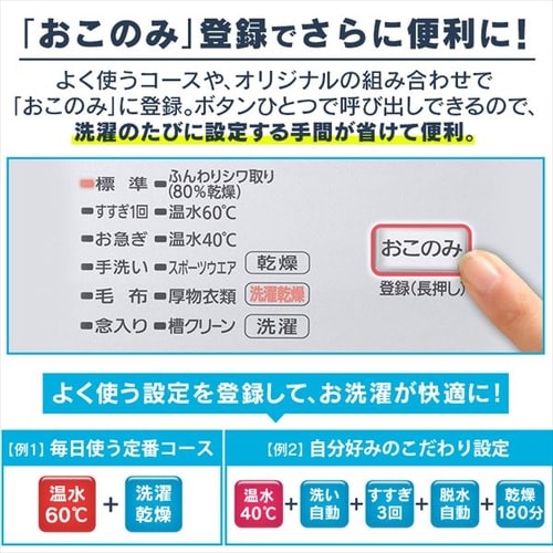 洗濯乾燥機 ドラム式 8.0kg 洗剤自動投入 FLK842Z-W