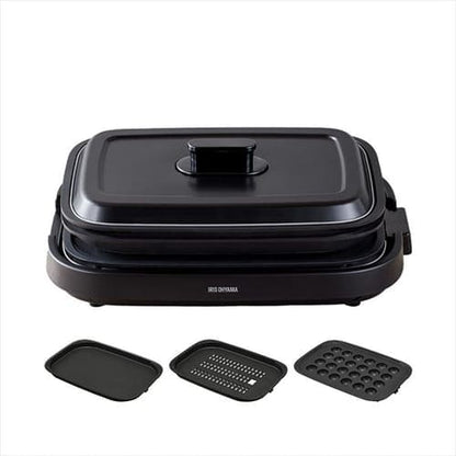ホットプレート 網焼き風 3枚 IHA-A30-B ブラック (焼肉/平面/たこ焼き 24穴)