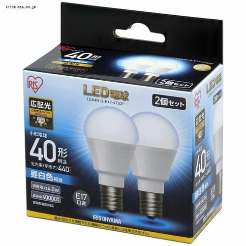 【2個セット】LED電球 E17口金 広配光タイプ 40W形相当 昼白色 密閉形器具対応 LDA4N-G-E17-4T52P