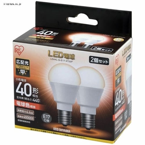 【2個セット】LED電球 E17口金 広配光タイプ 40W形相当 昼白色 密閉形器具対応 LDA4N-G-E17-4T52P