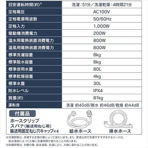 洗濯乾燥機 ドラム式 8.0kg 洗剤自動投入 FLK842Z-W